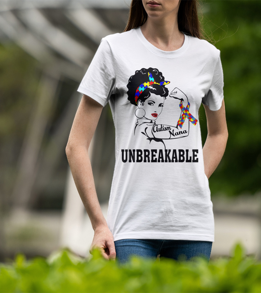 Autism Nana Unbreakable Puzzle Ribbon Strong Woman T-Shirt