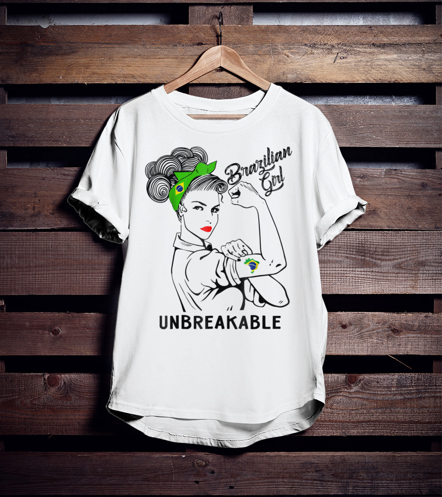 Brazilian Girl Unbreakable With Brazil Flag Bandana And Tattoo T-Shirt