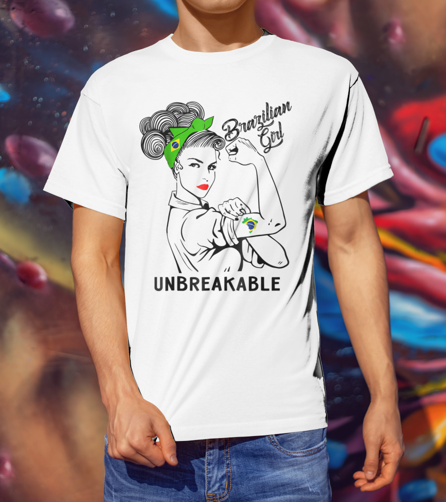 Brazilian Girl Unbreakable With Brazil Flag Bandana And Tattoo T-Shirt