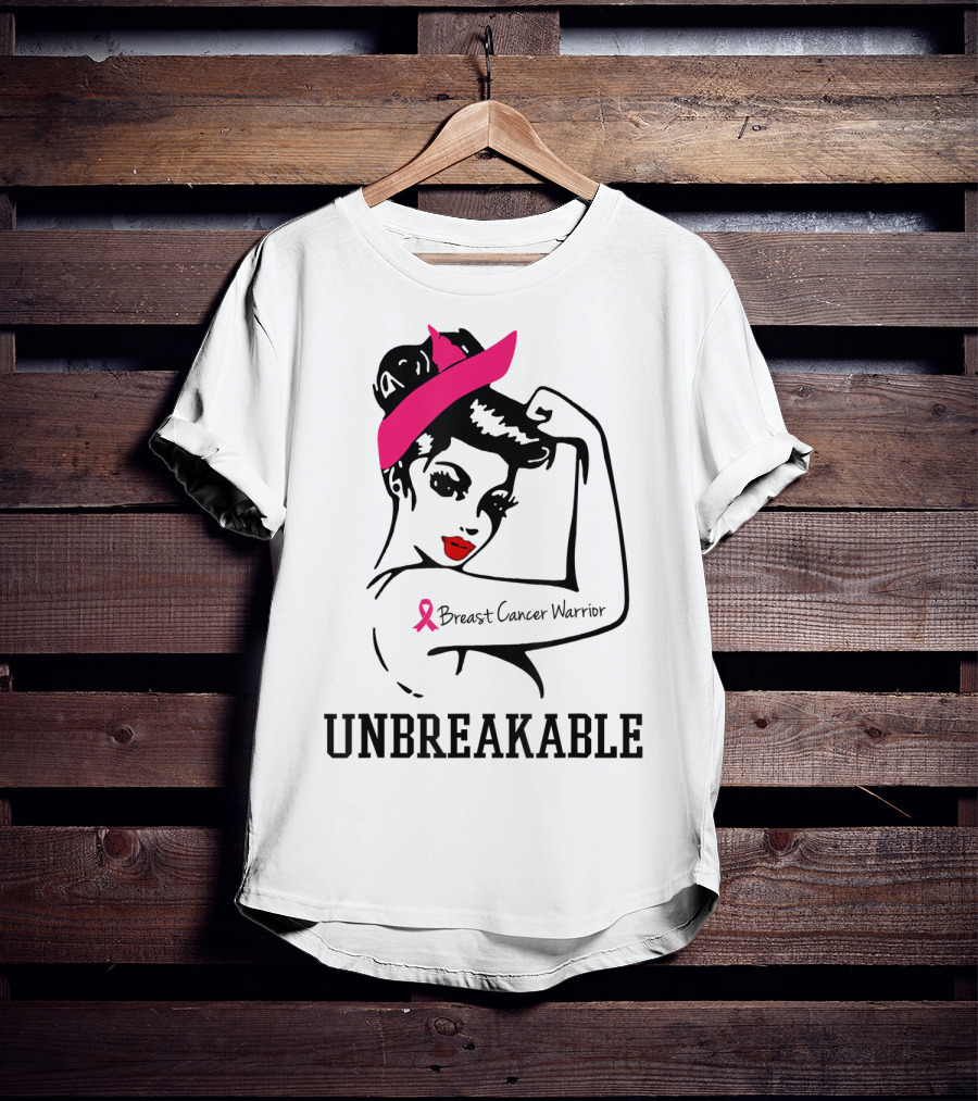 Unbreakable Breast Cancer Warrior Rosie The Riveter Pink T-Shirt