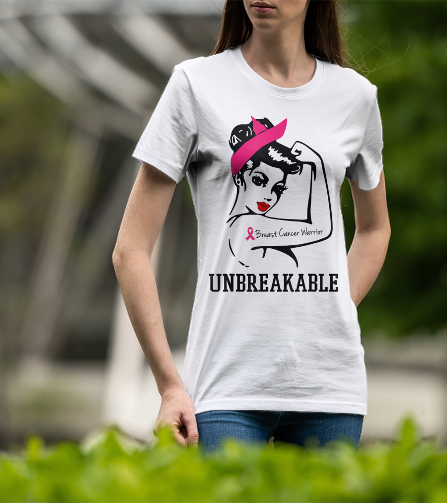Unbreakable Breast Cancer Warrior Rosie The Riveter Pink T-Shirt
