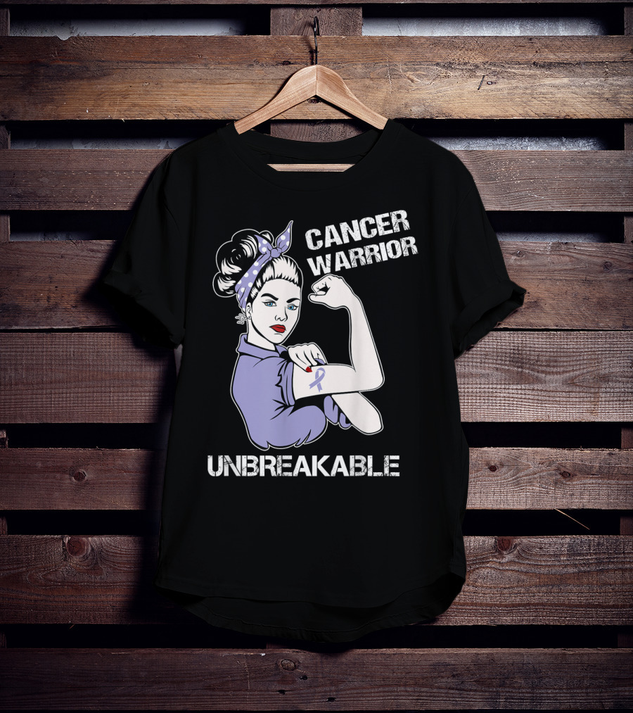 Cancer Warrior Unbreakable Rosie The Riveter Purple T-Shirt