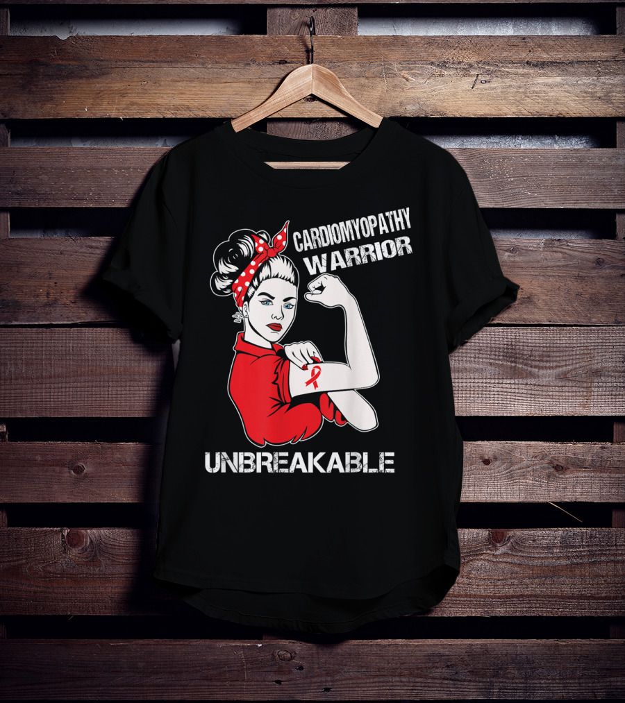 Cardiomyopathy Warrior Unbreakable Rosie Riveter Red T-Shirt