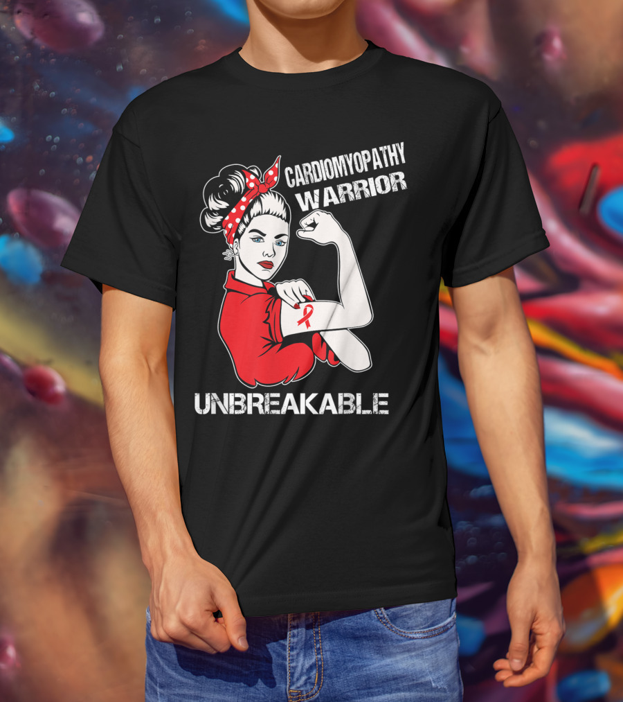 Cardiomyopathy Warrior Unbreakable Rosie Riveter Red T-Shirt