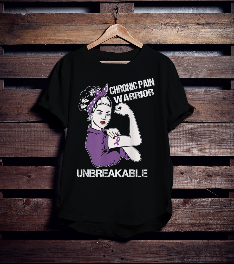 Chronic Pain Warrior Unbreakable Rosie Riveter Purple T-Shirt