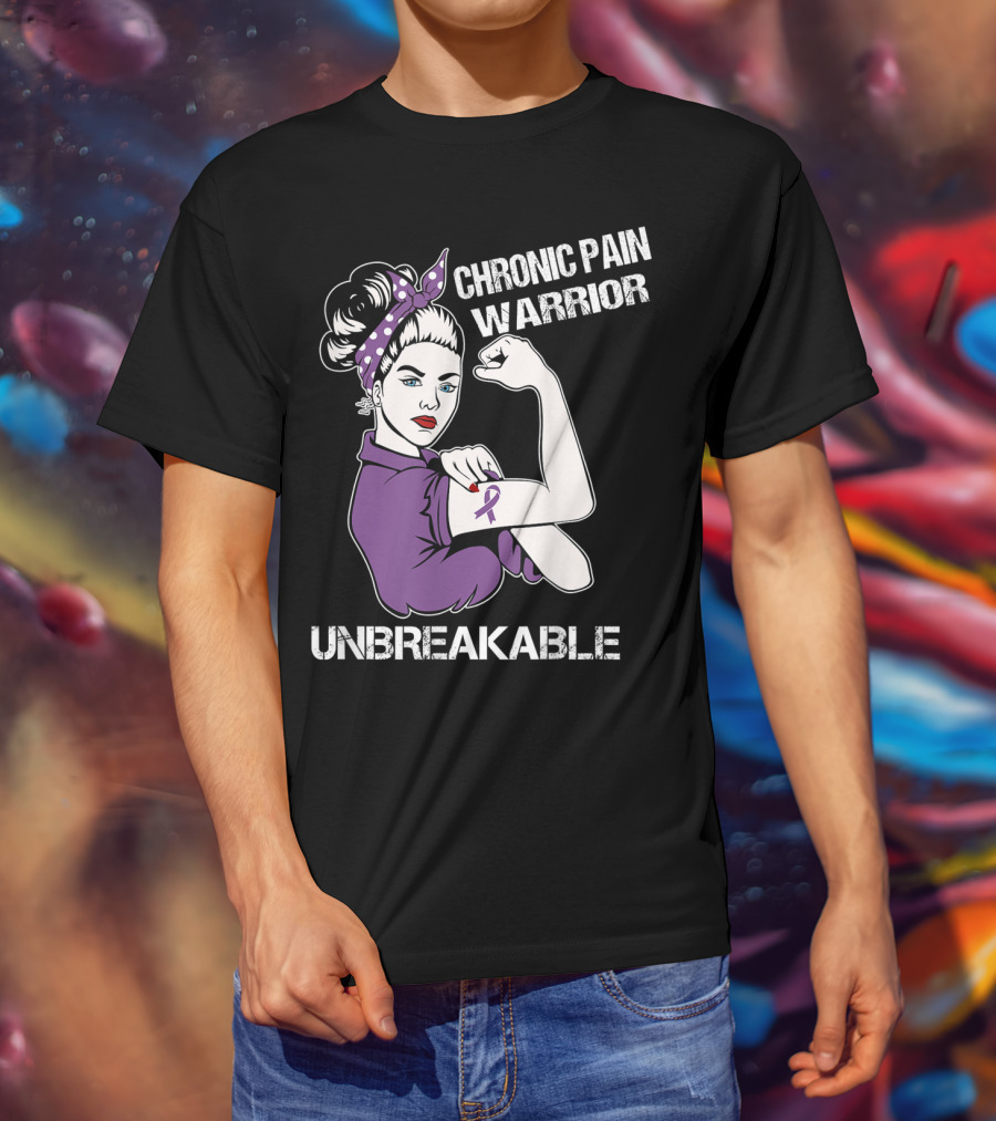 Chronic Pain Warrior Unbreakable Rosie Riveter Purple T-Shirt