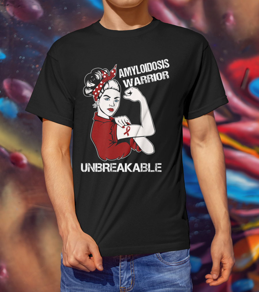 Amyloidosis Warrior Unbreakable Strong Woman Red T-Shirt