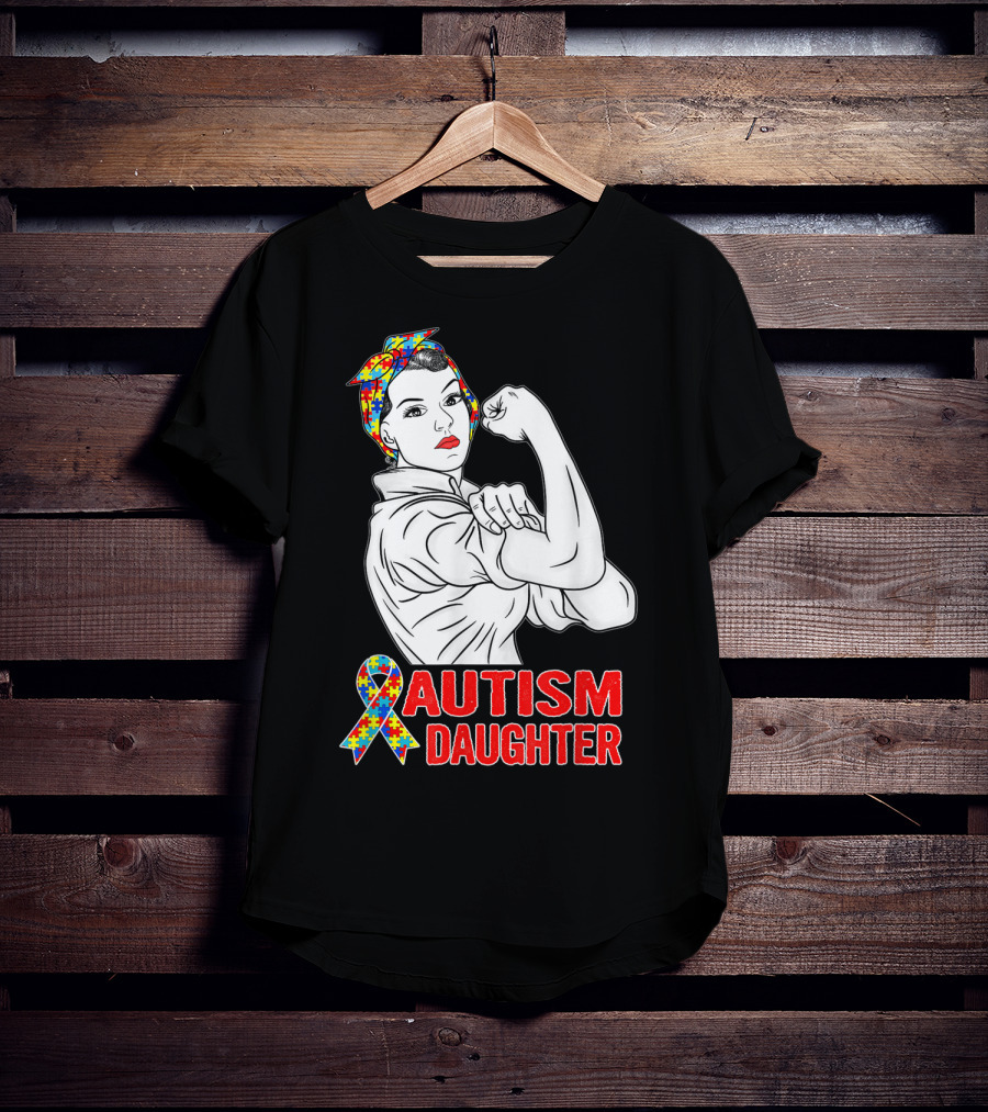 Autism Daughter Unbreakable Rosie The Riveter Autism Awareness Puzzle T-Shirt