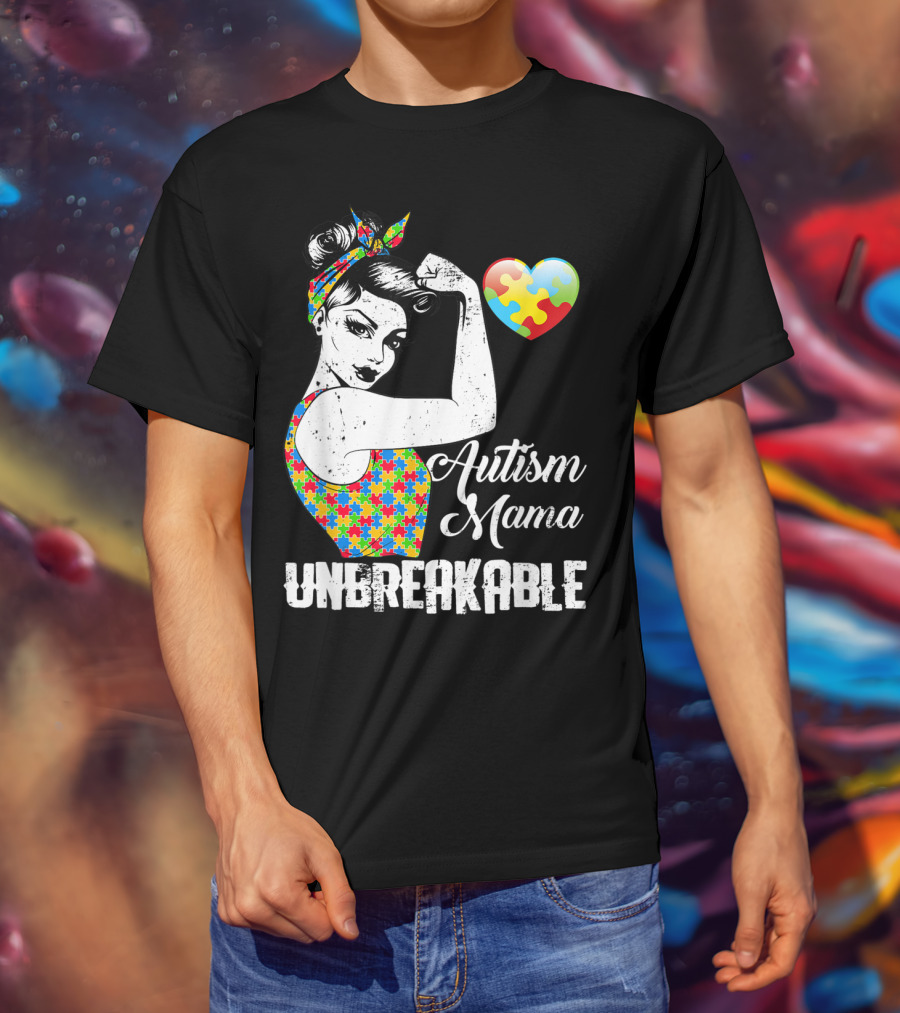 Autism Mama Unbreakable Love Puzzle Heart Awareness T-Shirt