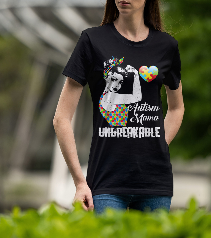 Autism Mama Unbreakable Love Puzzle Heart Awareness T-Shirt