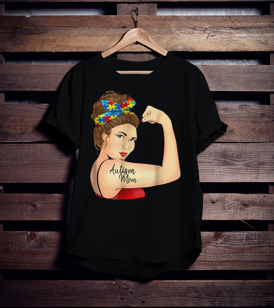 Autism Mom Unbreakable Rosie Awareness Puzzle Bow T-Shirt