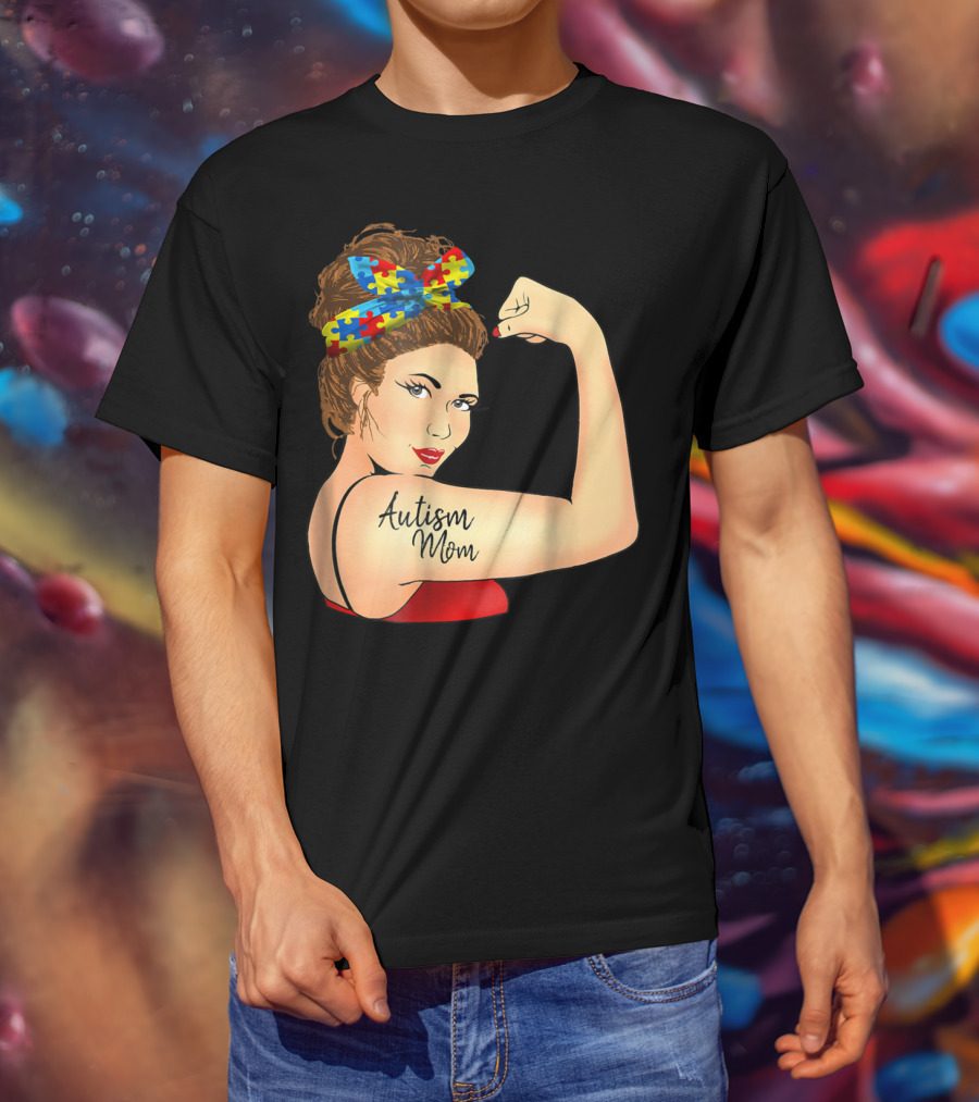 Autism Mom Unbreakable Rosie Awareness Puzzle Bow T-Shirt