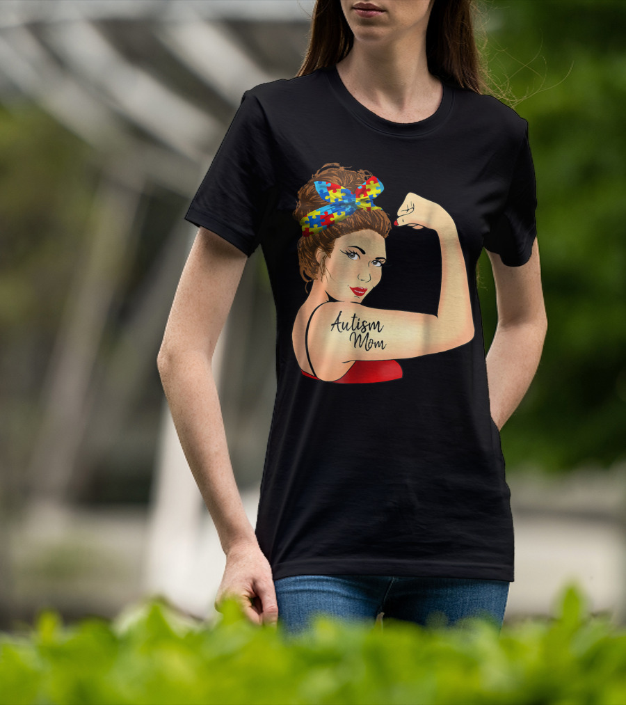 Autism Mom Unbreakable Rosie Awareness Puzzle Bow T-Shirt