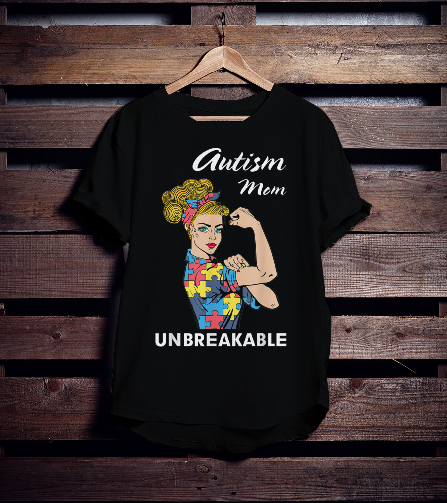 Autism Mom Unbreakable Puzzle Piece Strong Women Empowerment T-Shirt