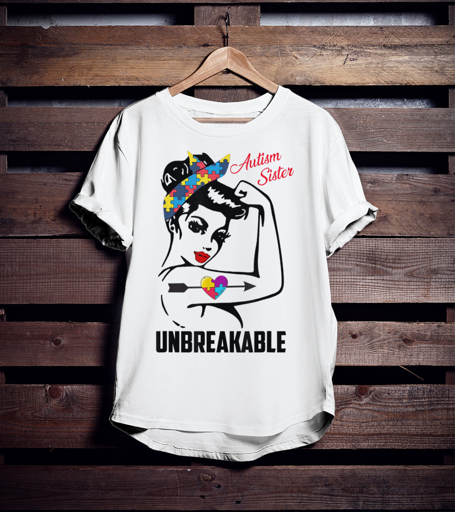Autism Sister Unbreakable Heart Puzzle Support T-Shirt