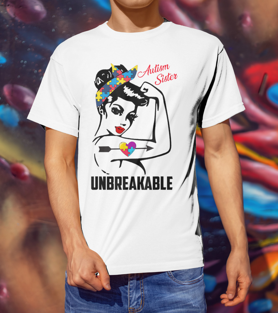 Autism Sister Unbreakable Heart Puzzle Support T-Shirt