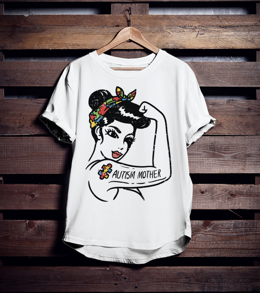 Autism Mother Unbreakable Puzzle Piece Bandana Rosie Riveter T-Shirt