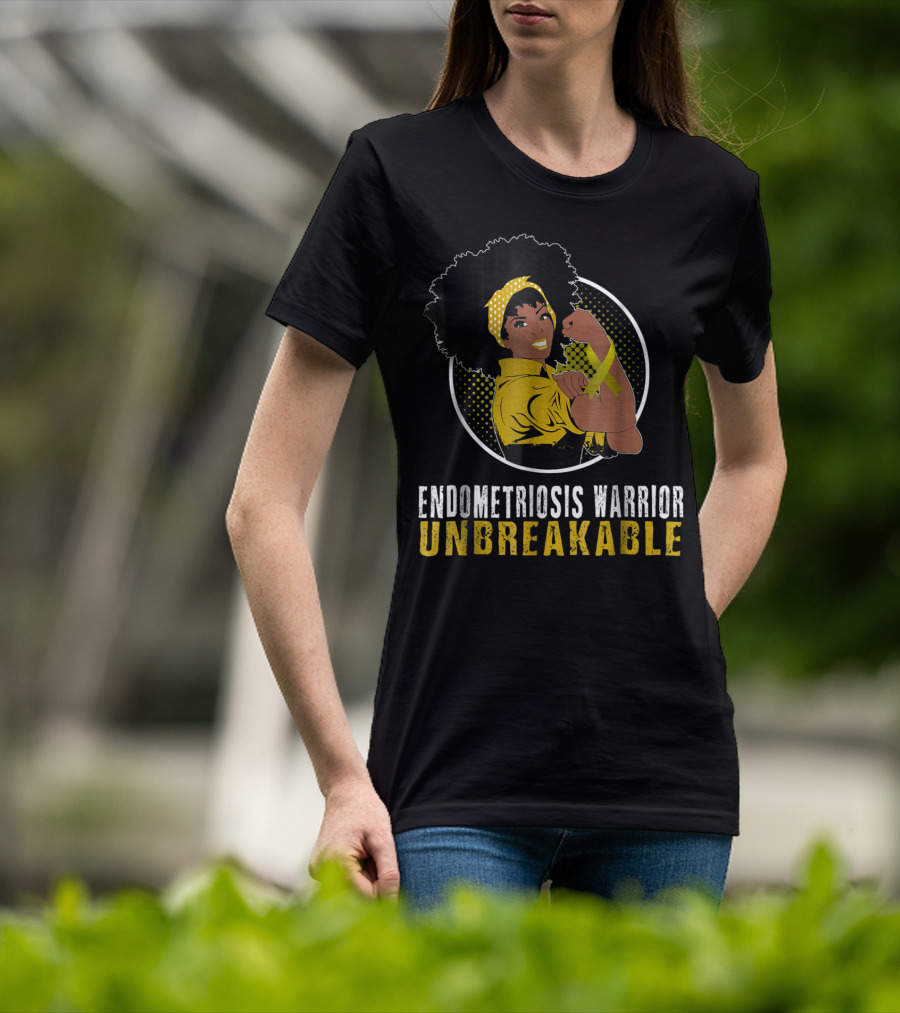 Endometriosis Warrior Unbreakable Afro Woman Yellow Bandana T-Shirt