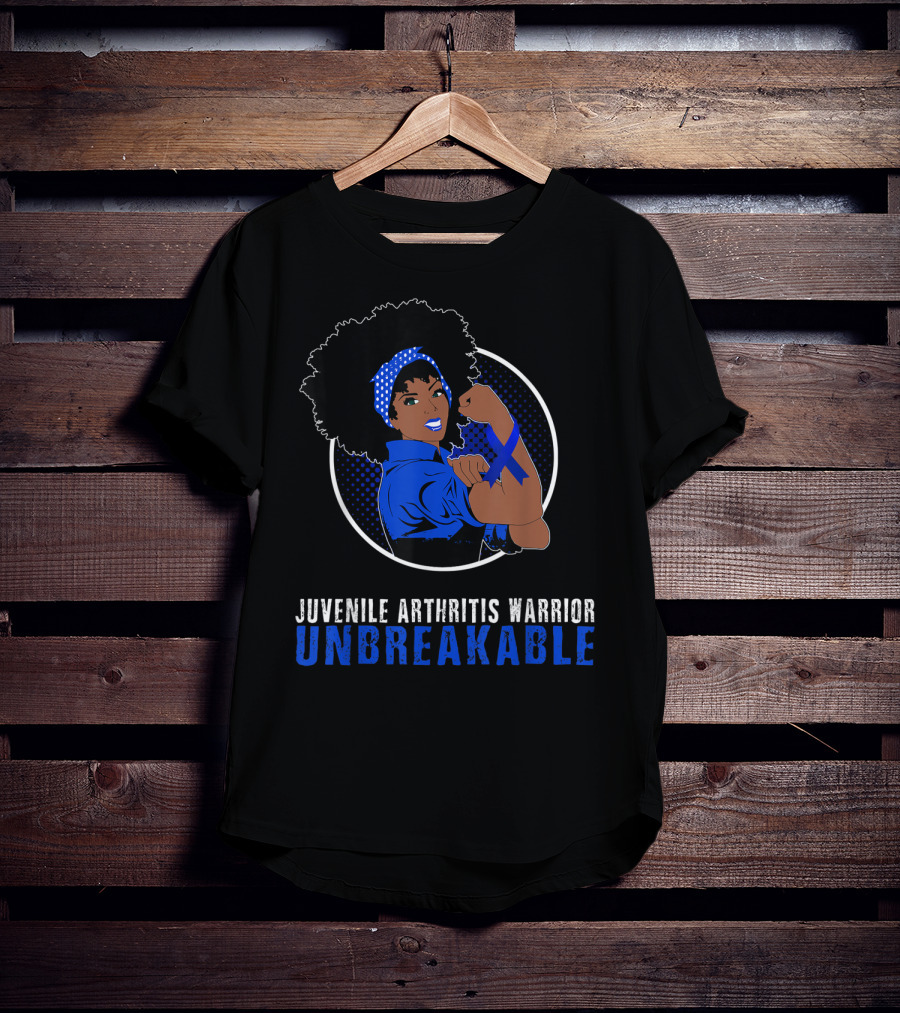 Juvenile Arthritis Warrior Unbreakable Black Girl With Blue Ribbon Empowerment T-Shirt
