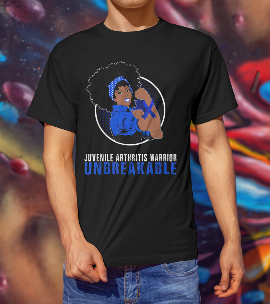 Juvenile Arthritis Warrior Unbreakable Black Girl With Blue Ribbon Empowerment T-Shirt