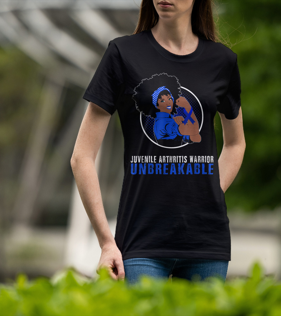 Juvenile Arthritis Warrior Unbreakable Black Girl With Blue Ribbon Empowerment T-Shirt