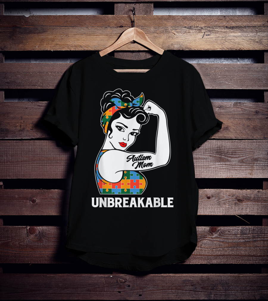 Unbreakable Autism Mom Puzzle Pattern Awareness Strong T-Shirt