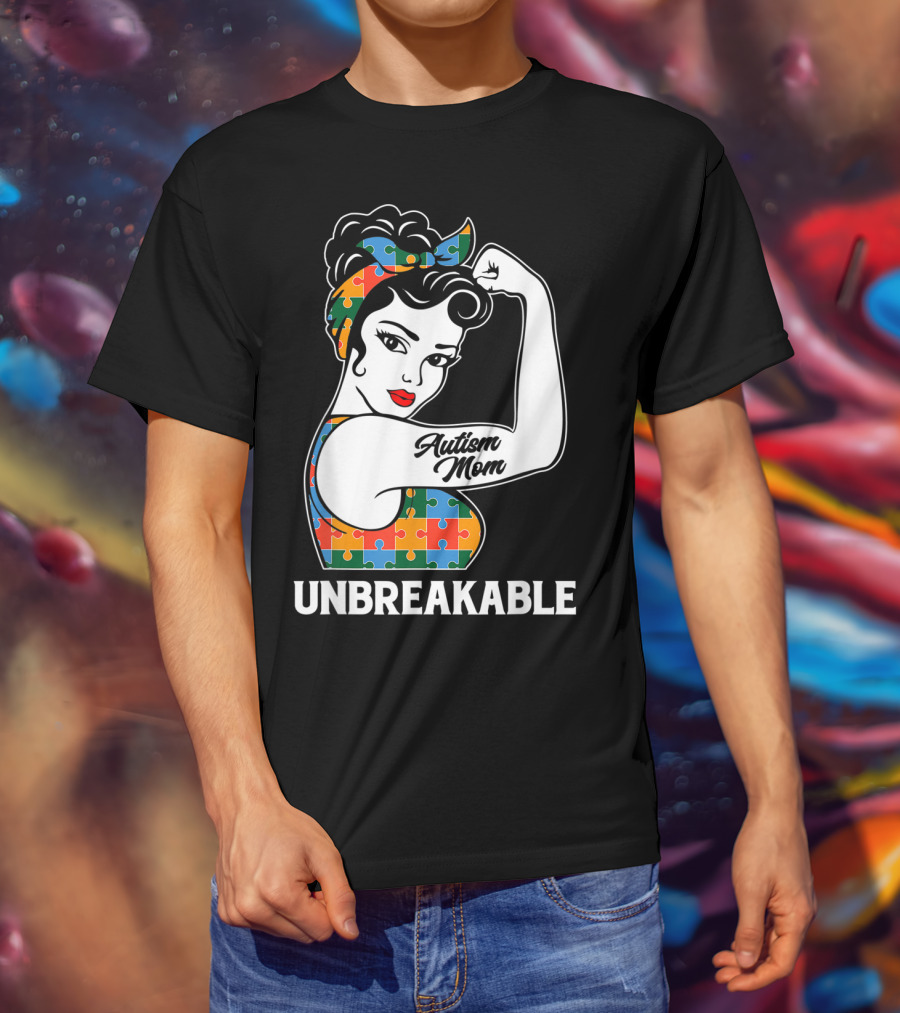 Unbreakable Autism Mom Puzzle Pattern Awareness Strong T-Shirt
