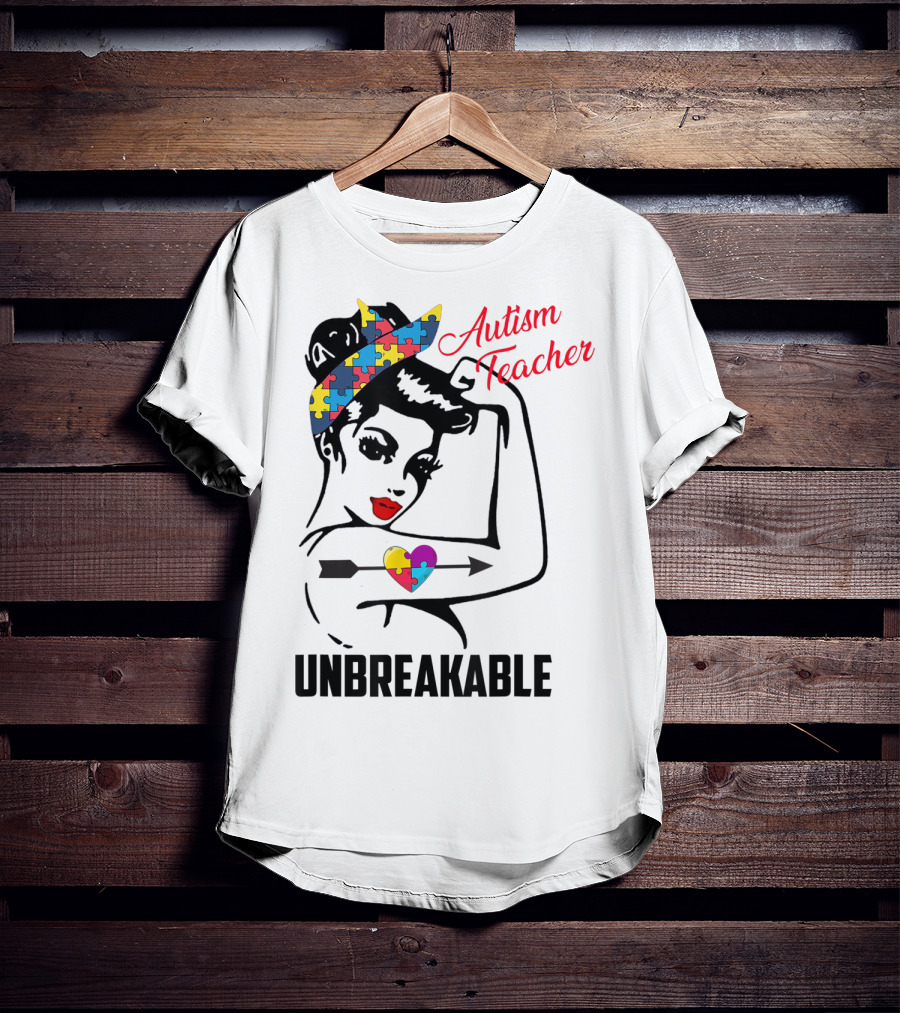 Autism Teacher Unbreakable Puzzle Heart Support Autism T-Shirt