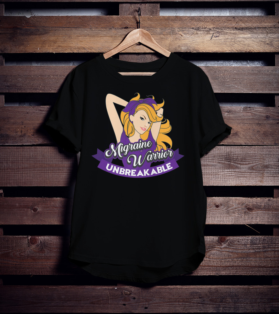 Migraine Warrior Unbreakable Awareness UP Purple Rosie Riveter T-Shirt