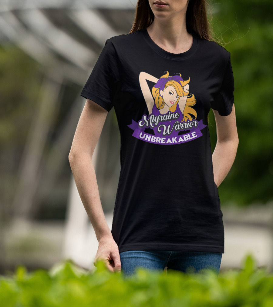 Migraine Warrior Unbreakable Awareness UP Purple Rosie Riveter T-Shirt