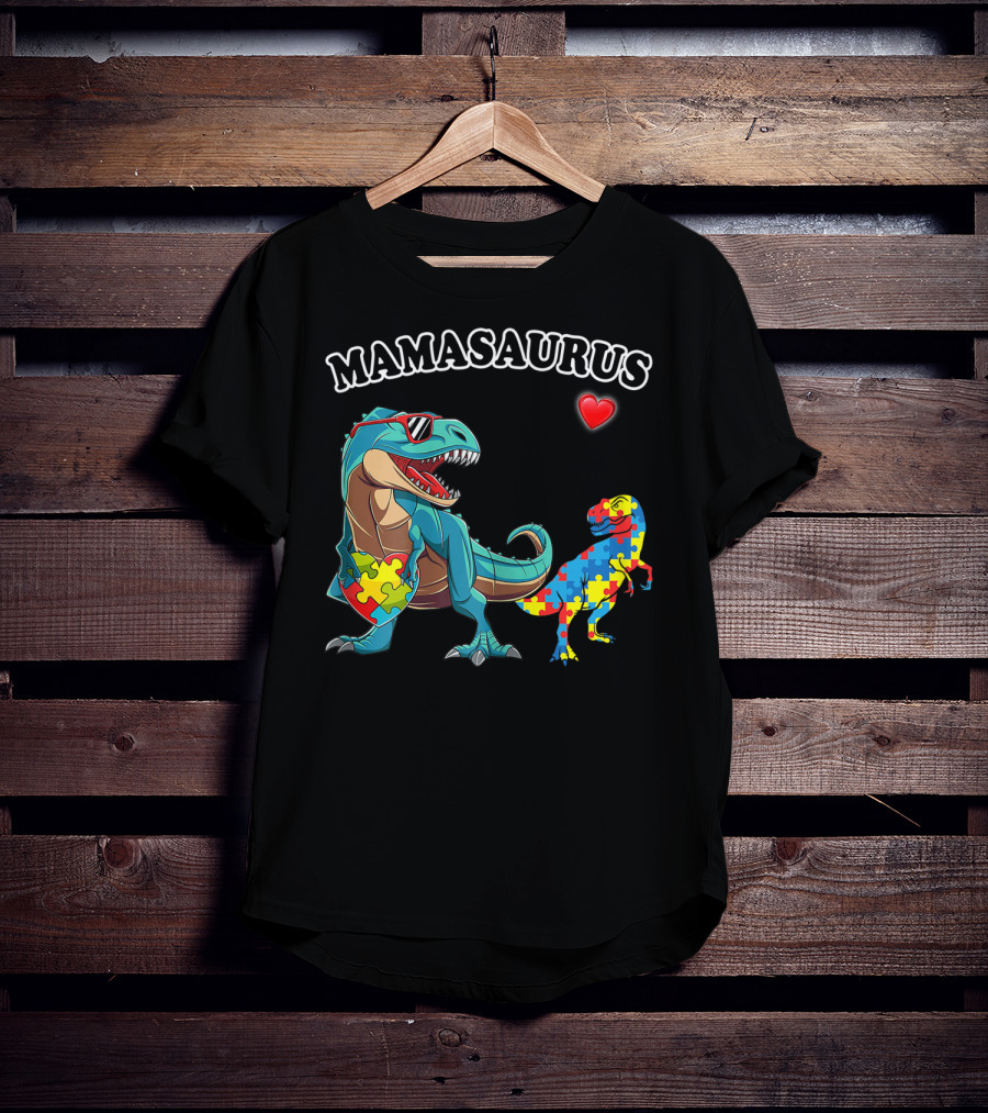 Mamasaurus Dinosaur Heart Puzzle Autism Awareness T-Shirt