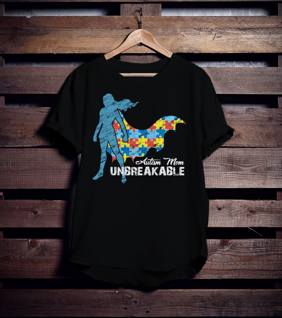 Autism Mom Unbreakable Puzzle Cape Superhero T-Shirt
