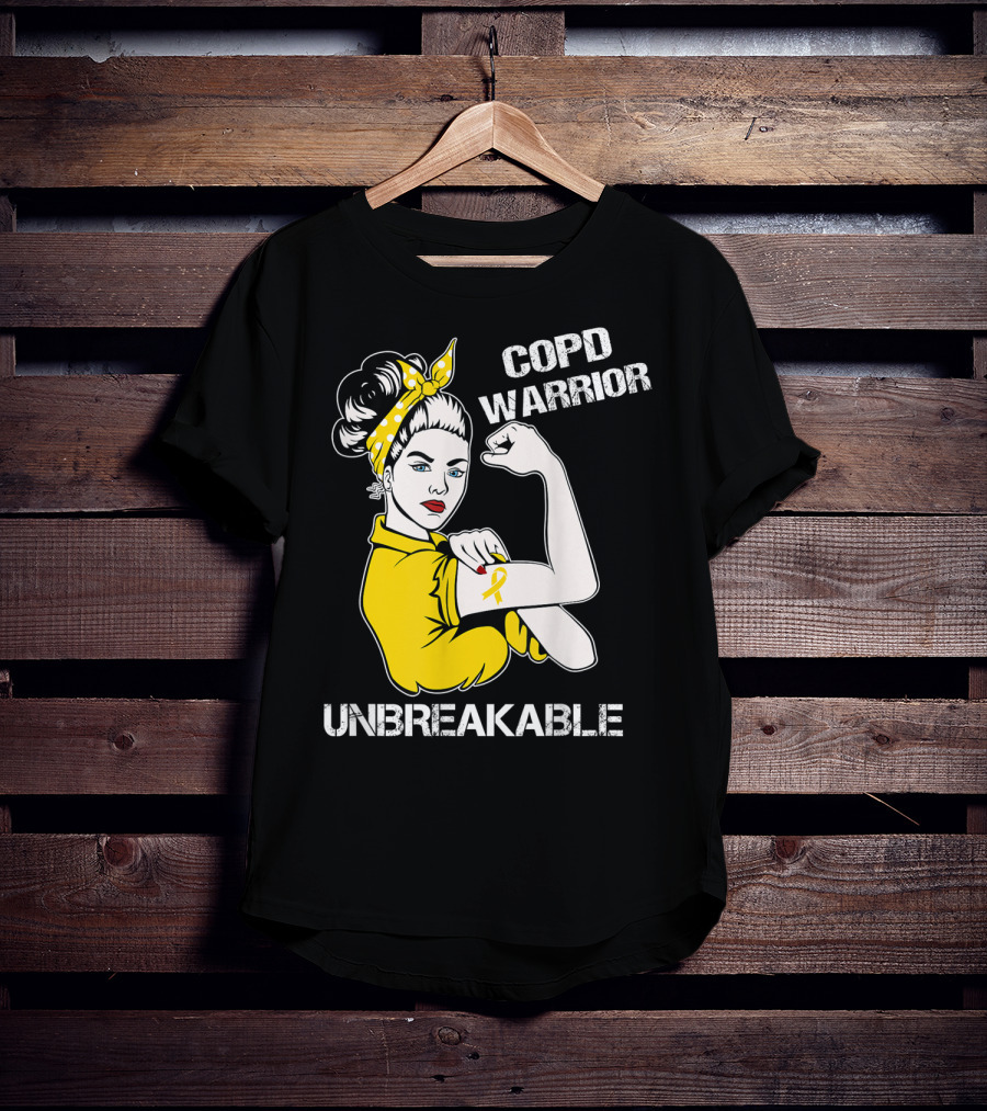 COPD Warrior Unbreakable Rosie Riveter Style Yellow T-Shirt