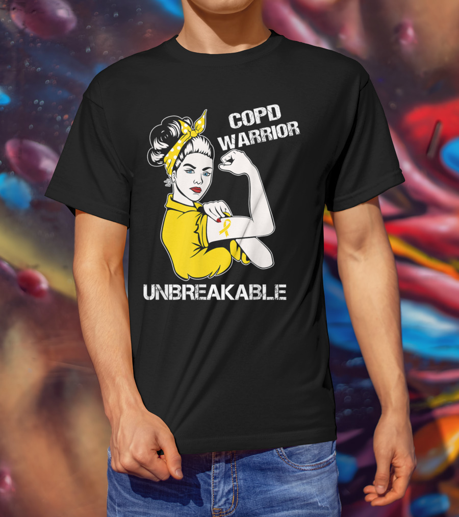 COPD Warrior Unbreakable Rosie Riveter Style Yellow T-Shirt
