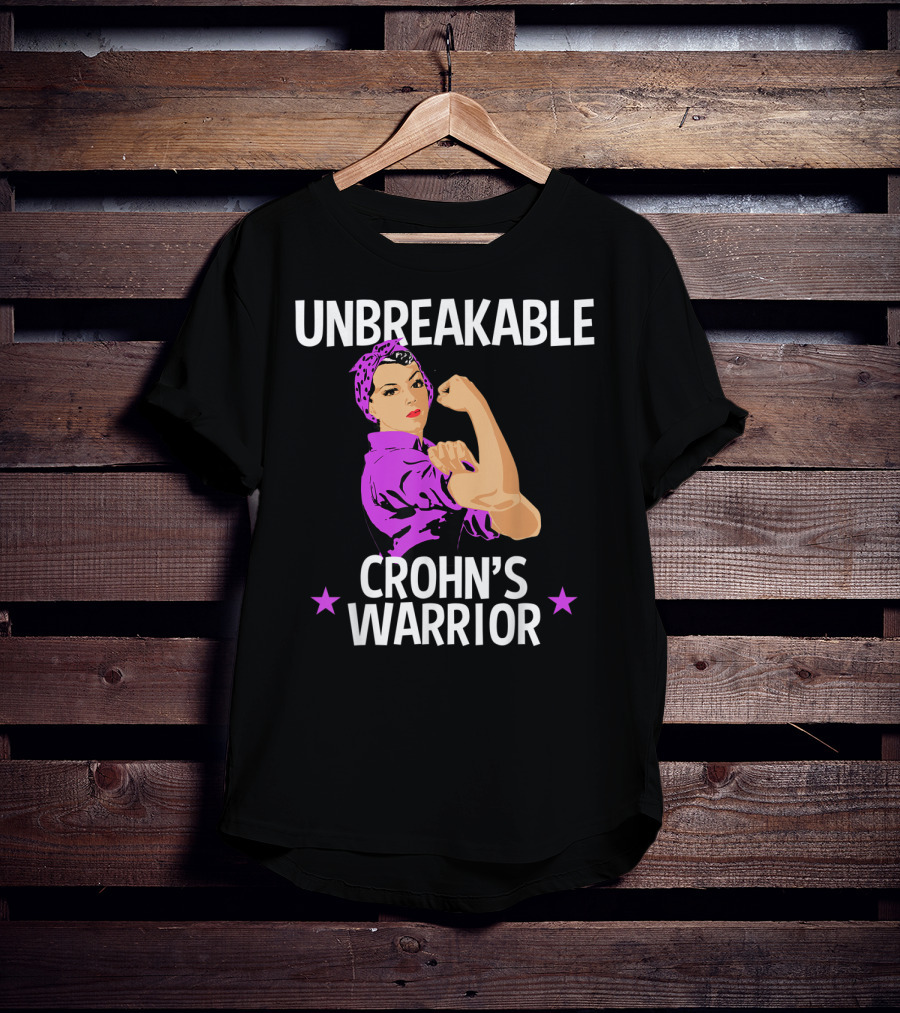 Unbreakable Crohn's Warrior Purple Awareness Rosie The Riveter T-Shirt
