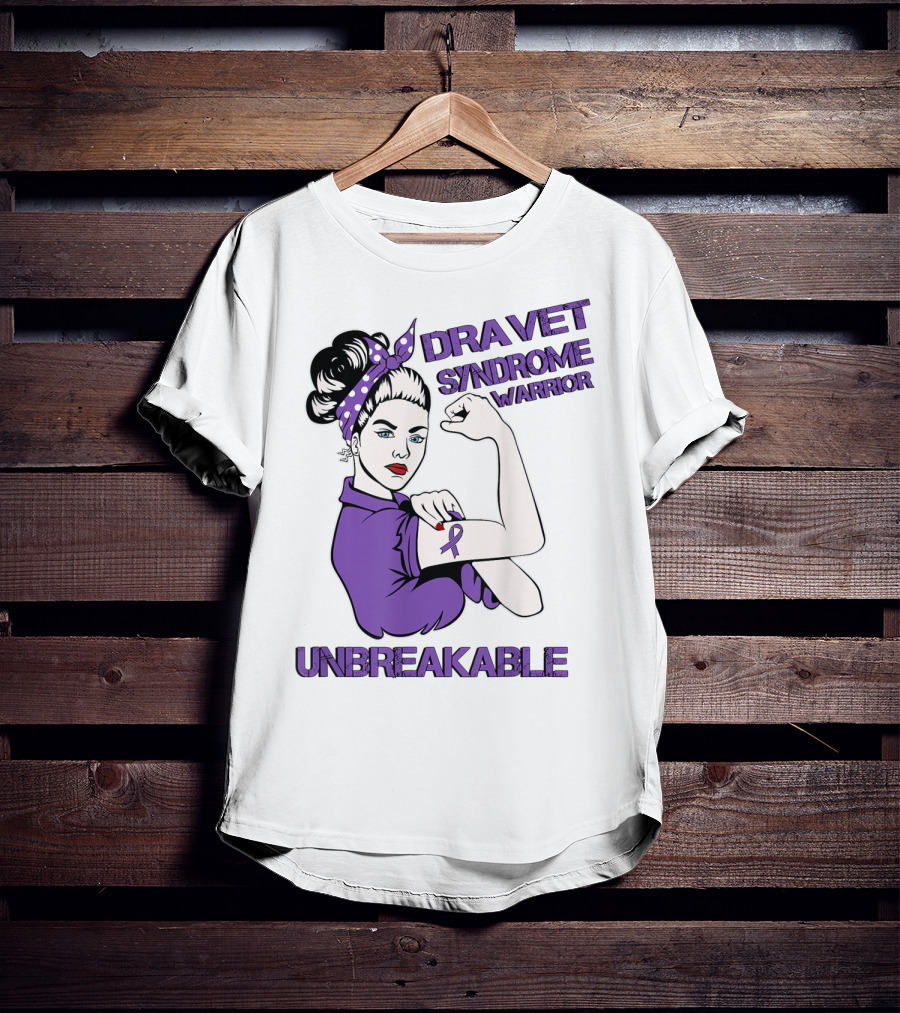 Dravet Syndrome Warrior Unbreakable Rosie Riveter Style Purple T-Shirt