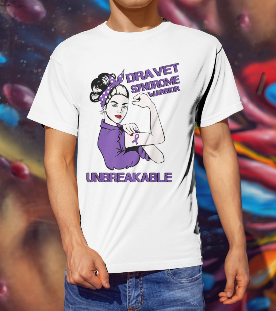 Dravet Syndrome Warrior Unbreakable Rosie Riveter Style Purple T-Shirt