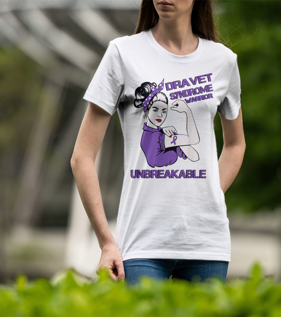 Dravet Syndrome Warrior Unbreakable Rosie Riveter Style Purple T-Shirt