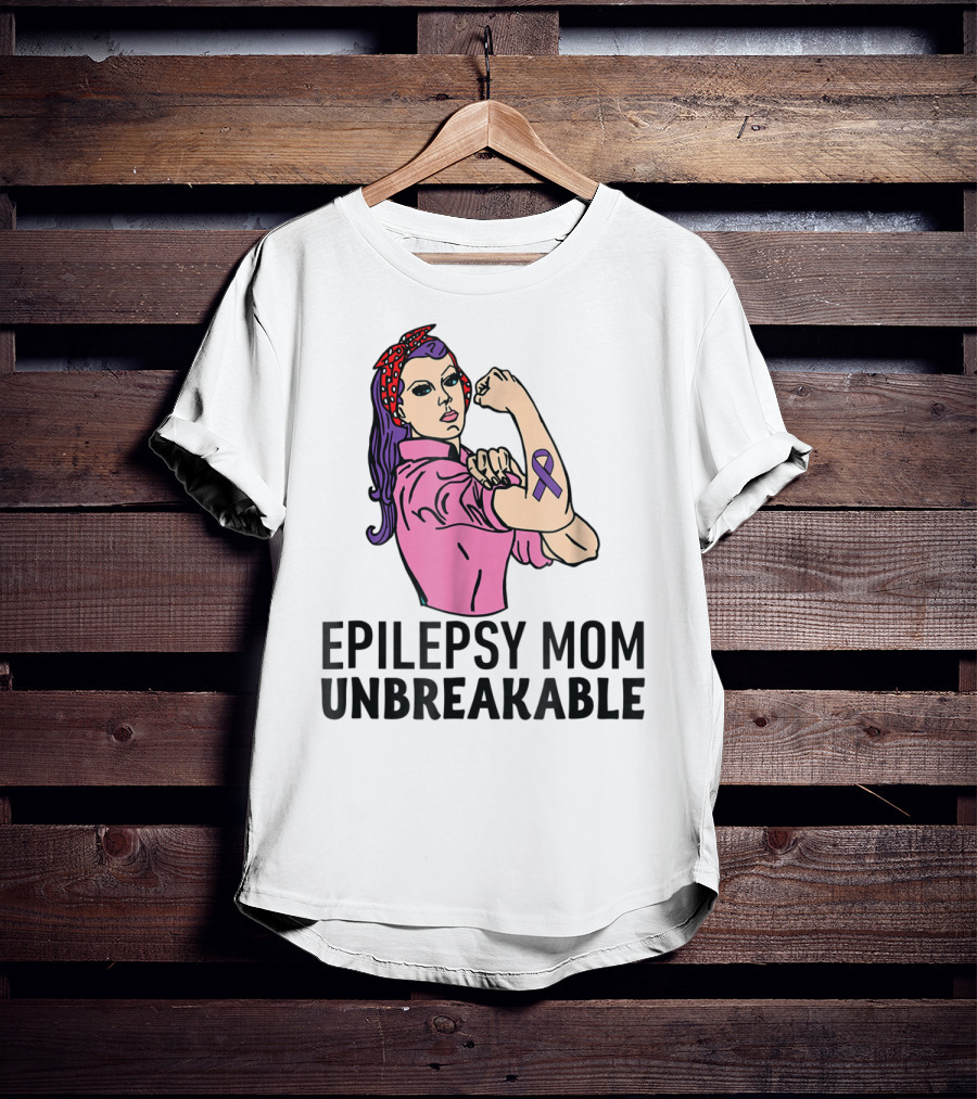 Epilepsy Mom Unbreakable Women Mother Purple Ribbon Empowerment T-Shirt