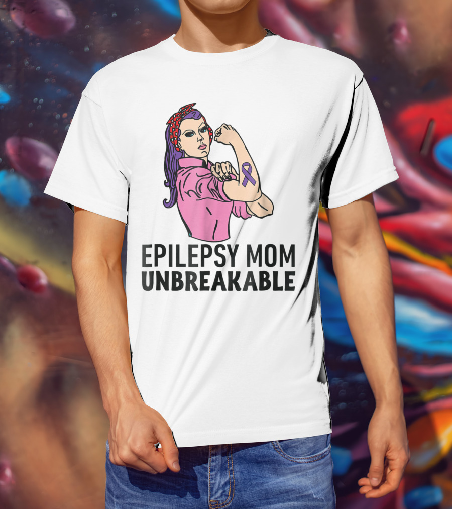 Epilepsy Mom Unbreakable Women Mother Purple Ribbon Empowerment T-Shirt