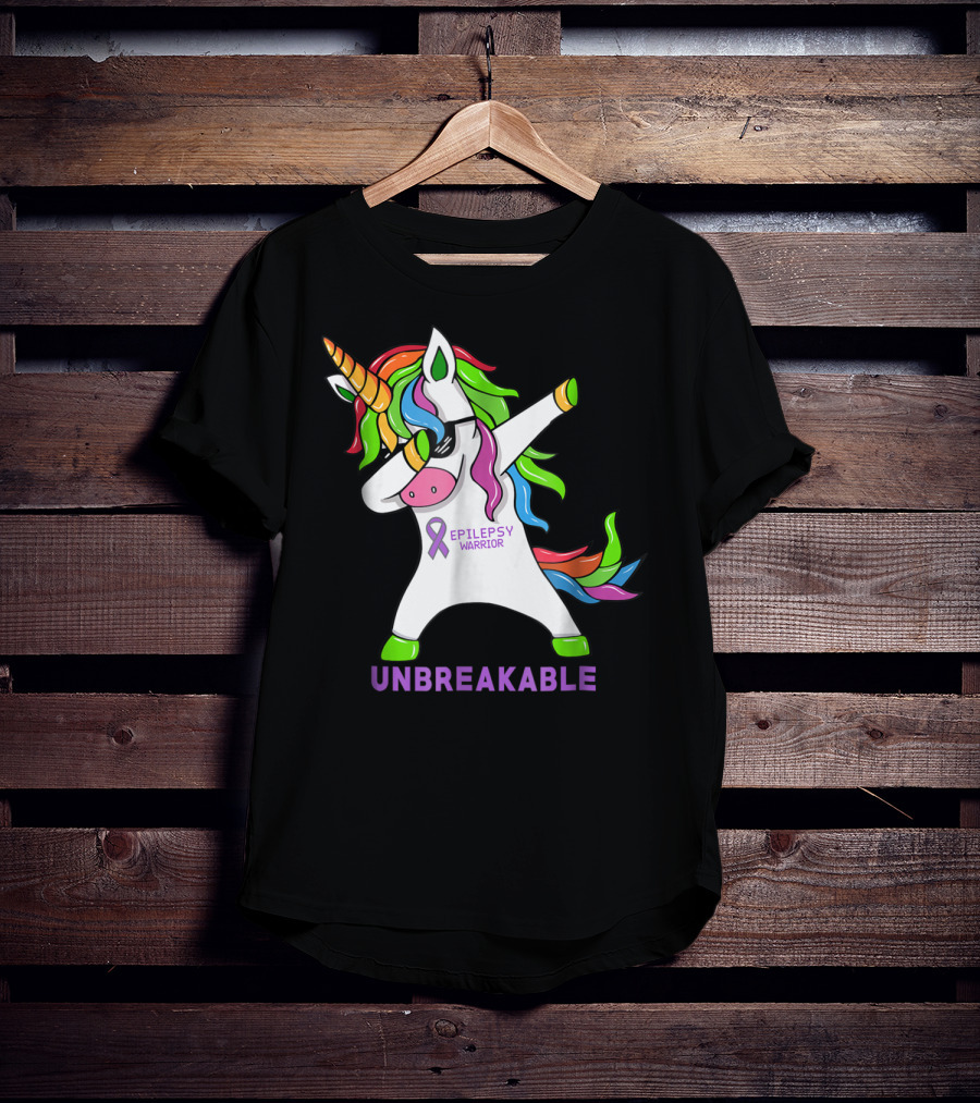 Epilepsy Warrior Unbreakable Dab Unicorn Rainbow Mane T-Shirt