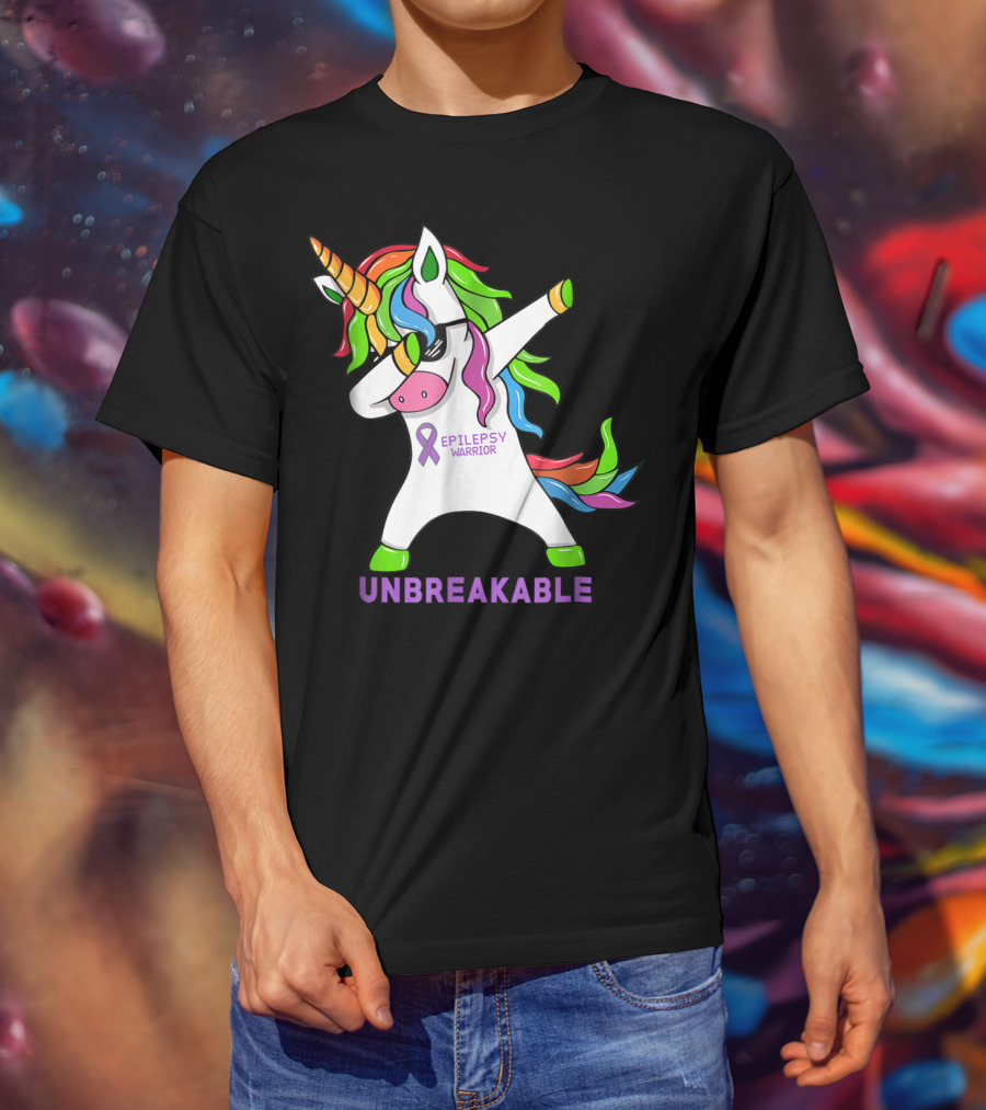 Epilepsy Warrior Unbreakable Dab Unicorn Rainbow Mane T-Shirt