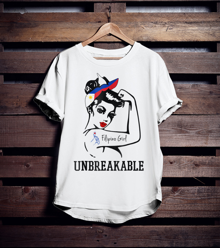 Filipino Girl Unbreakable Rosie The Riveter Style With Philippine Flag Elements T-Shirt