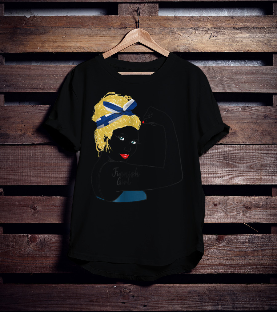 Finnish Girl Unbreakable Rosie The Riveter Style With Flag Headscarf T-Shirt