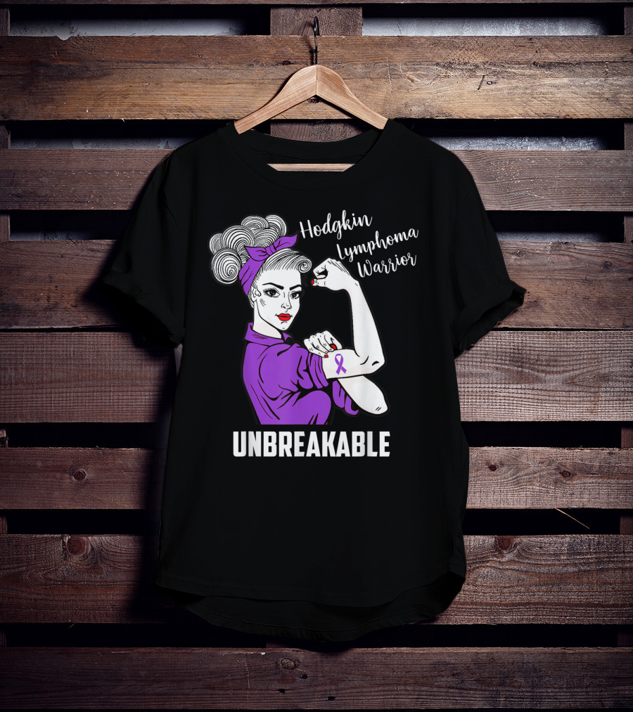 Hodgkin Lymphoma Warrior Unbreakable Rosie The Riveter Awareness T-Shirt