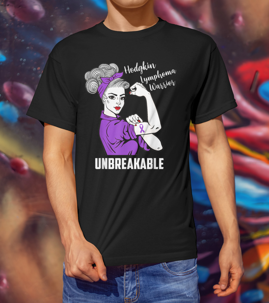 Hodgkin Lymphoma Warrior Unbreakable Rosie The Riveter Awareness T-Shirt