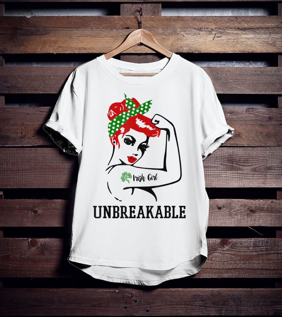 Irish Girl Unbreakable Shamrock Tattoo Rosie Riveter T-Shirt