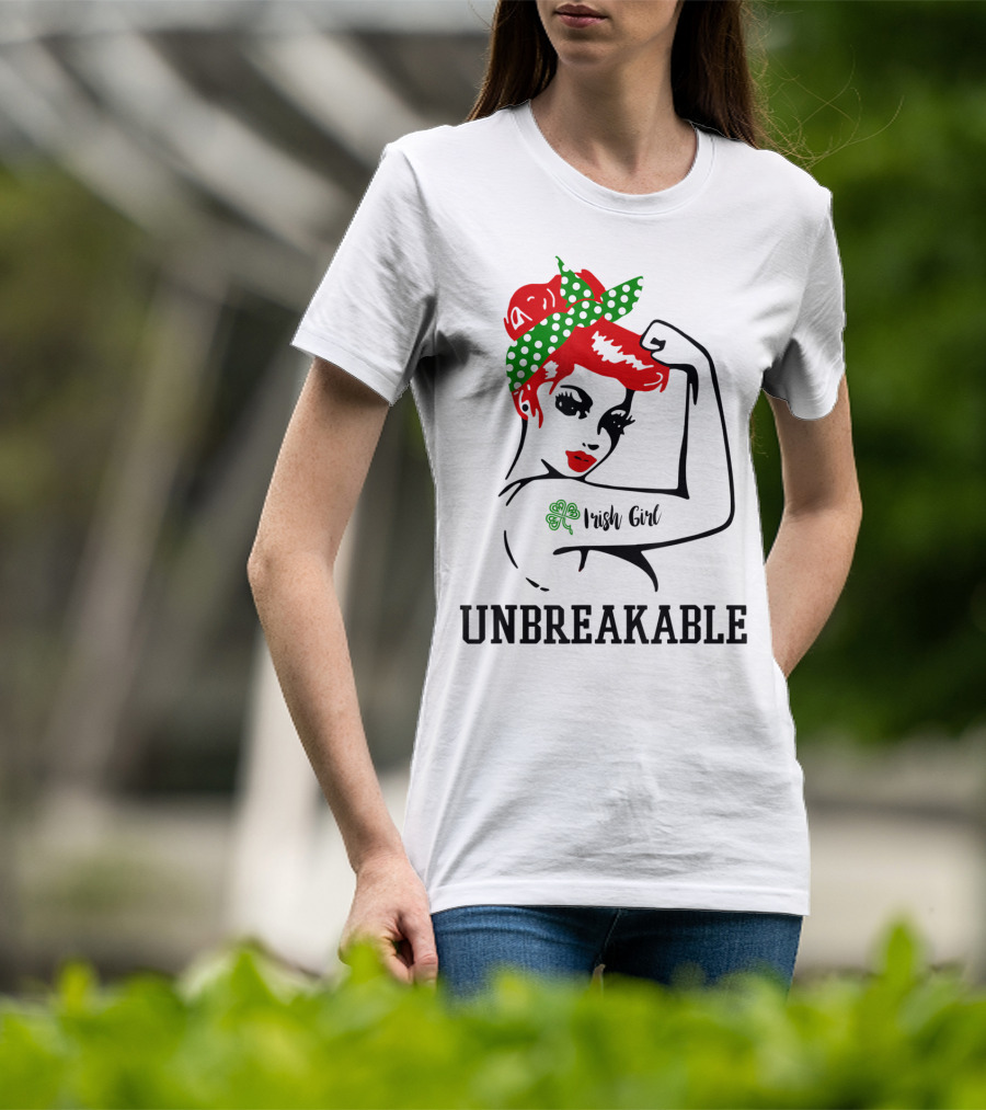 Irish Girl Unbreakable Shamrock Tattoo Rosie Riveter T-Shirt