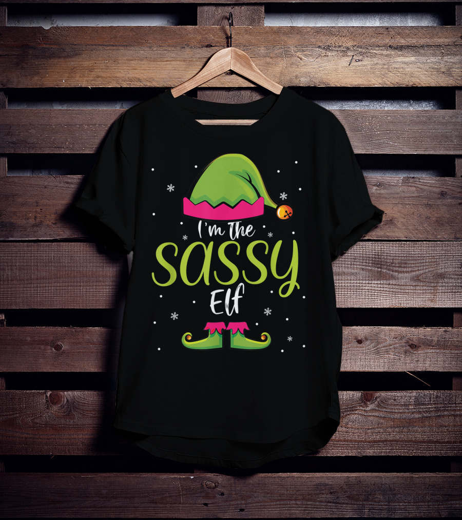 I'm The Sassy Elf Christmas Hat And Shoes Snowflakes T-Shirt