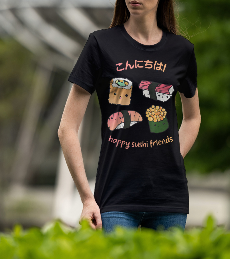 Kawaii Japanese Sushi Happy Sushi Friends T-Shirt